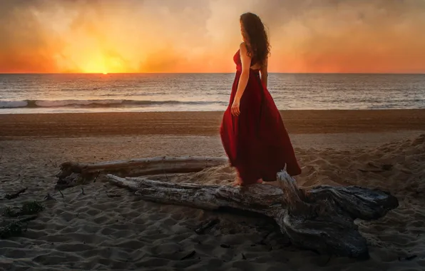 The sky, girl, landscape, nature, romance, dal, dress, long hair
