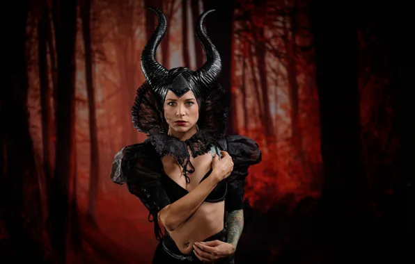 Forest, girl, style, Gothic, woman, portrait, dress, the demon