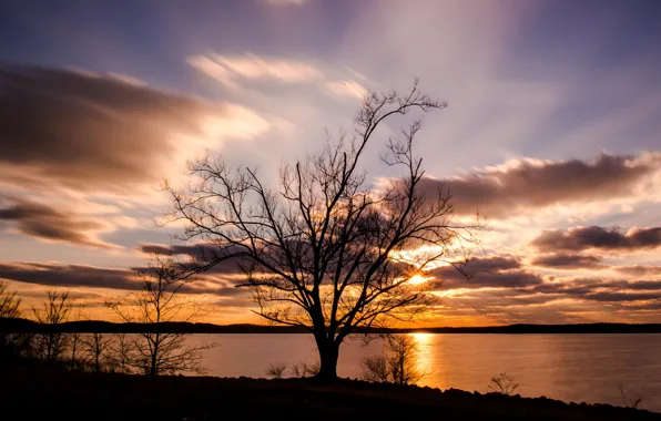 Sunset, lake, Jordan Lake