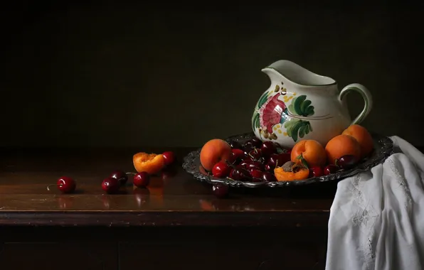 Pitcher, cherry, apricots
