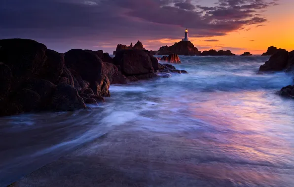 Picture sea, light, sunset, lights, rocks, the evening, excerpt, Lighthouse