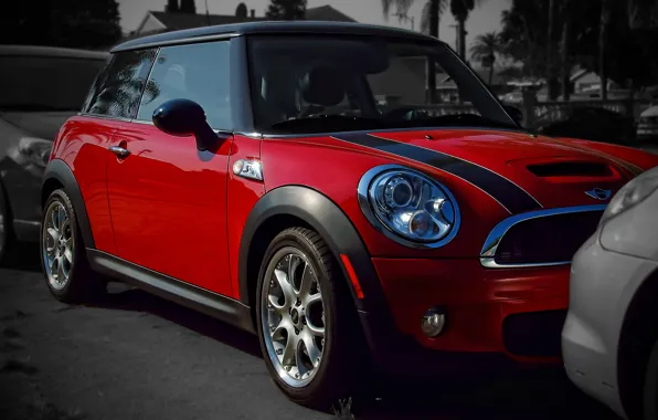 Red, Lights, Mini Cooper, MINI, The front, Mini Cooper