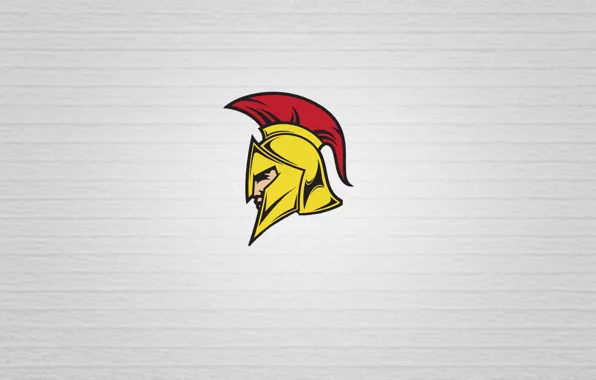 Picture yellow, red, minimalism, head, armor, soldiers, white background, helmet