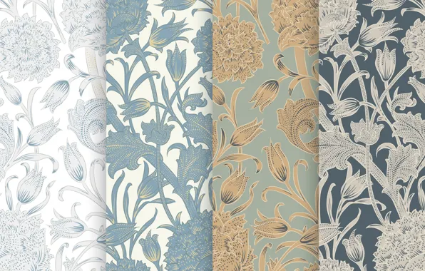 Leaves, flowers, grey, background, texture, Flower, Vintage, Pattern