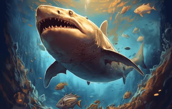 Fish, Shark, Teeth, Predator, Underwater world, Digital art, AI art, The Art of Artificial Intelligence