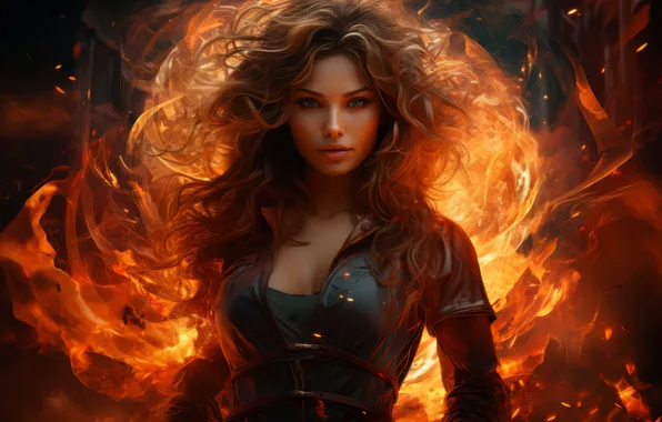 Picture Girl, Look, Fire, Hair, Digital art, AI art, The Art of Artificial Intelligence, Neural network