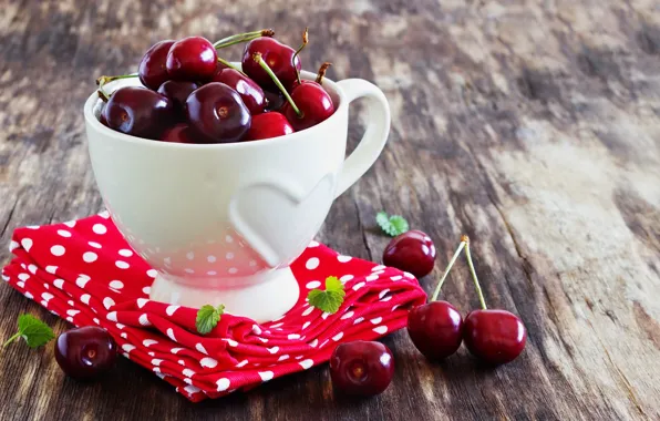 Berries, Board, Cup, cherry, napkin