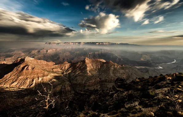 The sky, clouds, mountains, fog, height, canyons