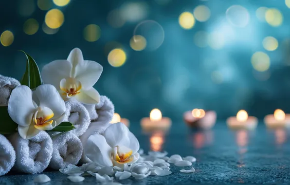 Flowers, candles, orchids, towels, AI art, neural network