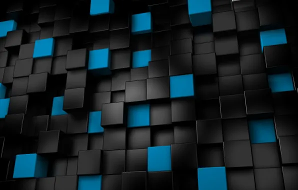 Picture rendering, black, Cuba, cubes, blue, 3d graphics