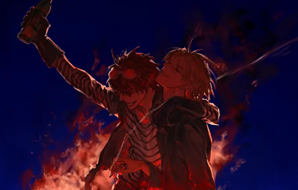Bottle, cigarette, guys, Death Note, Near, Mello