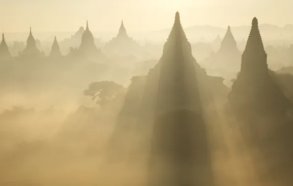 Picture light, Asia, Myanmar, Ruins at Sunrise, Bagan