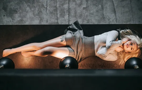 Girl, pose, lamp, feet, skirt, tattoo, Anton Kharisov, Catherine Timonov