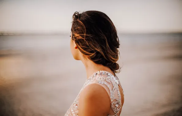 Girl, the wind, dress, neckline