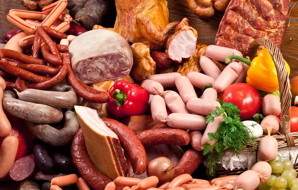 Photo, Pepper, Food, Sausage, Ham, Sausage, Meat products