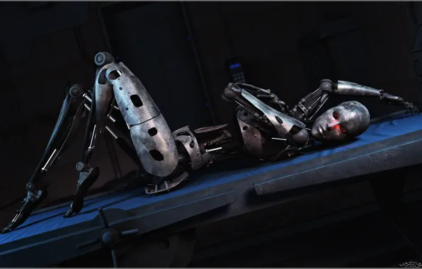 Pose, Android, iron, bed, Cyber-otica