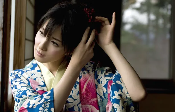 Picture girl, morning, kimono, Asian, hairstyle, tradition