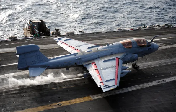 Enterprise, Grumman, carrier-based electronic warfare aircraft, EA-6B Prowler, takeoff from an aircraft carrier, CVN-65