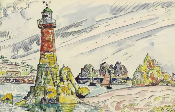 Figure, watercolor, Paul Signac, Lézardrieux. Lighthouse