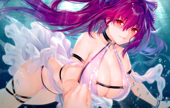Girl, sexy, lingerie, pantsu, cleavage, panties, pink hair, long hair