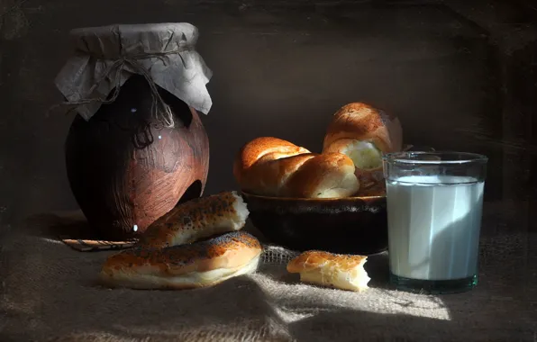 Photo, background, food, milk, food, bread, still life, composition