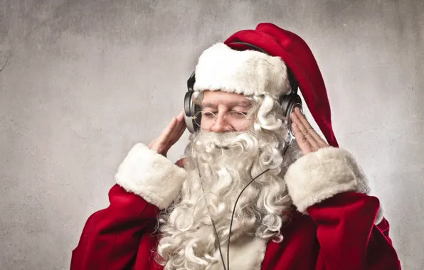 Headphones, glasses, Santa Claus