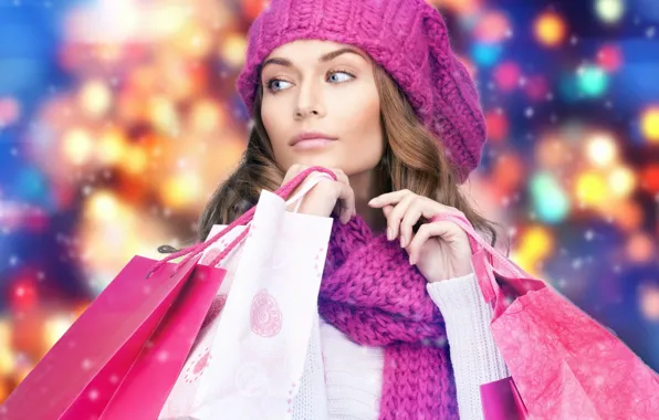 Winter, girl, model, hat, hair, makeup, scarf, purchase