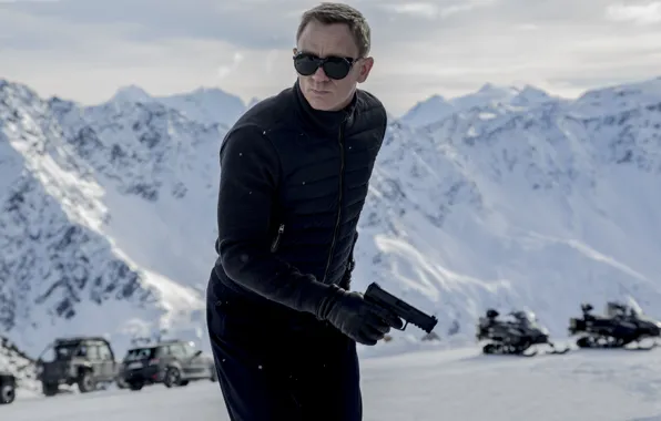 Picture Action, Nature, Cars, Winter, Daniel Craig, 007, Black, Snow