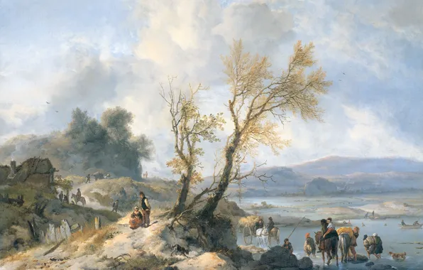 Oil, picture, canvas, Philips Bowerman, Landscape with Dirt Road Along the River