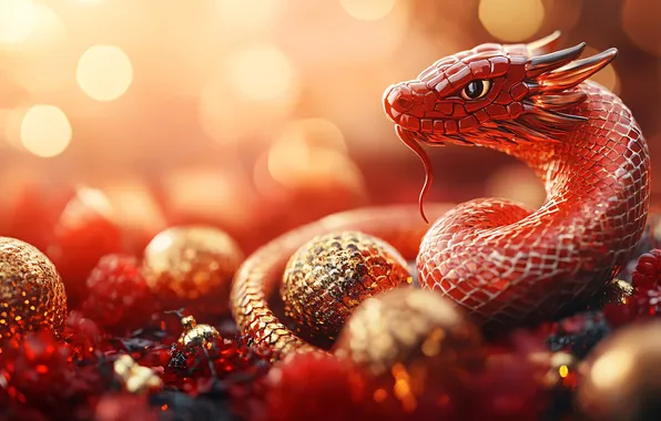 Snake, snakes, New year, red, symbol of the year, 2025, AI art, neural network