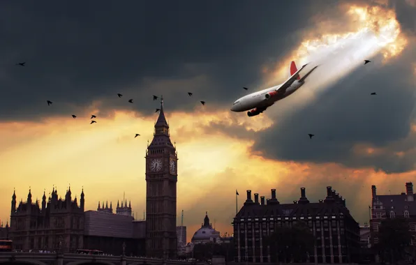 The plane, danger, London, drop