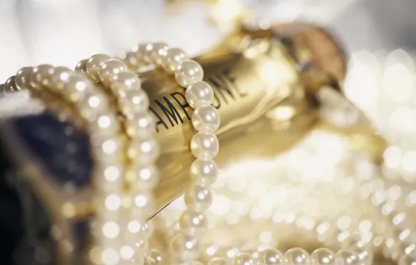Pearl, beads, champagne, bokeh, foil