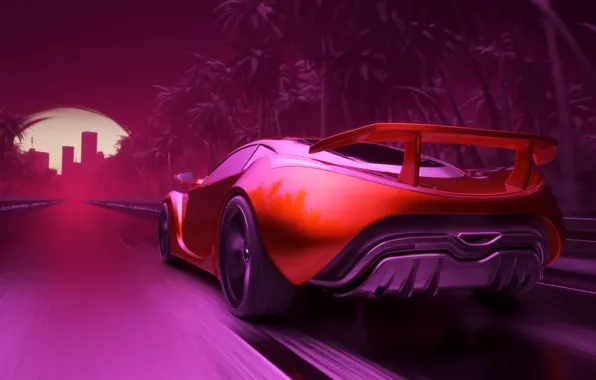 Road, Auto, Neon, Machine, Graphics, Art, Neon, Electronic