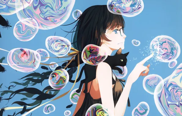 Picture girl, bubbles, art, profile, bakemonogatari, vofan, nekomonogatari