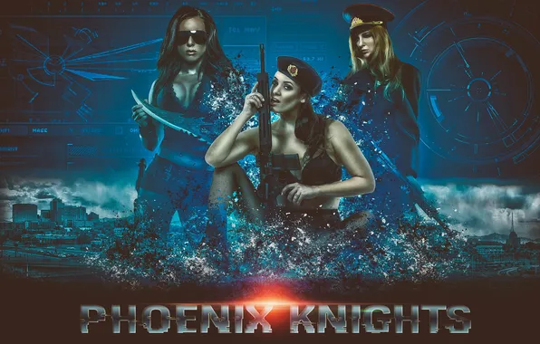 Weapons, background, girls, Phoenix Knights