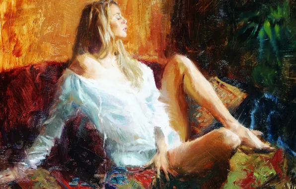 Girl, pose, paint, picture, painting, sitting, heat, Eric Wallis