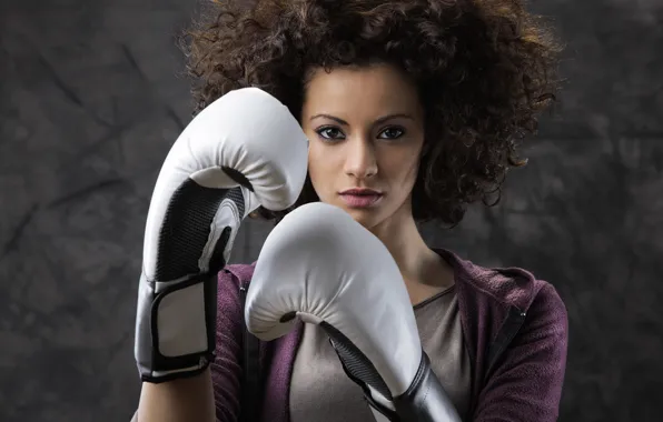 Picture woman, boxing, look, gloves