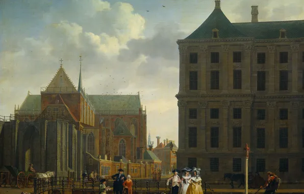Oil, picture, canvas, the urban landscape, Isaac Ouwater, The unfinished tower of the New Church …