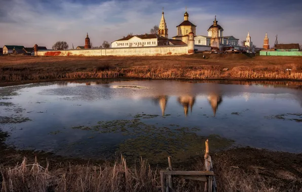 Picture water, landscape, sunset, nature, spring, the monastery, Kolomna, Paul Narikov