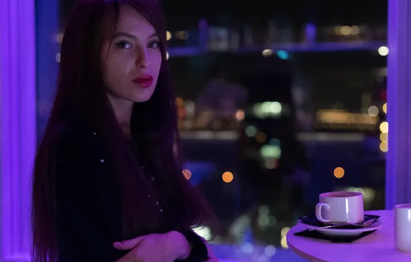 Wallpaper model, Maria, hair, table, face, lipstick, cafe, look