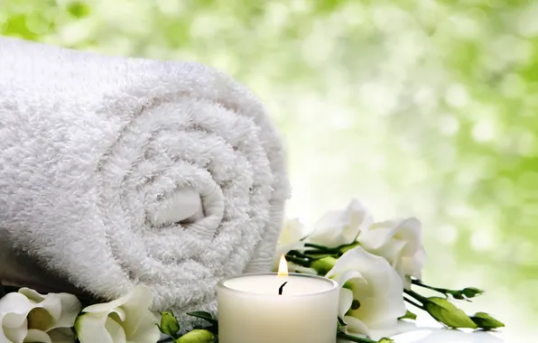 Relax, flowers, bath, Spa, candle, spa, towel