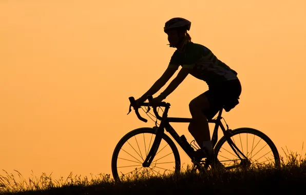 Girl, the evening, silhouette, bike road