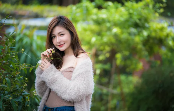 Girl, Asian, cutie, bokeh