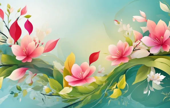 Flowers, green background, composition, AI art, neural network