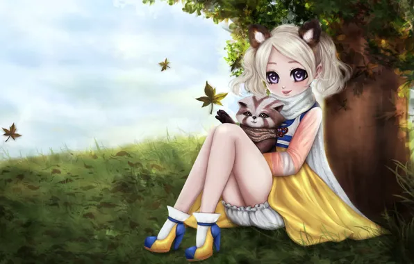Girl, anime, art, badger, No Name
