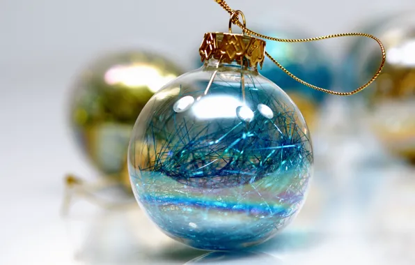 The rain, glass, yellow, holiday, blue, Shine, new year, ball
