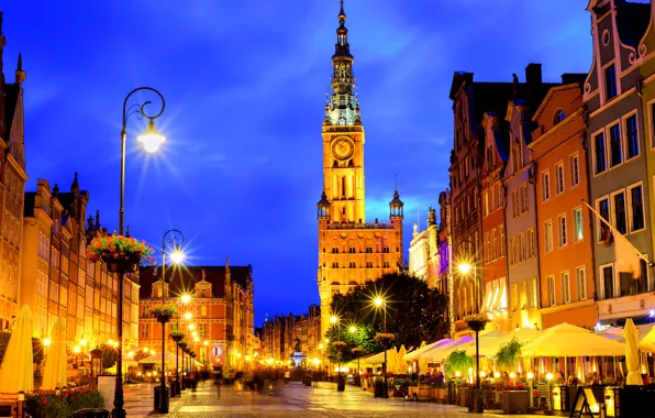 Night, lights, street, home, Poland, lights, Gdansk