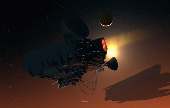 Space, stars, fiction, planet, satellite, ships, art, spaceships