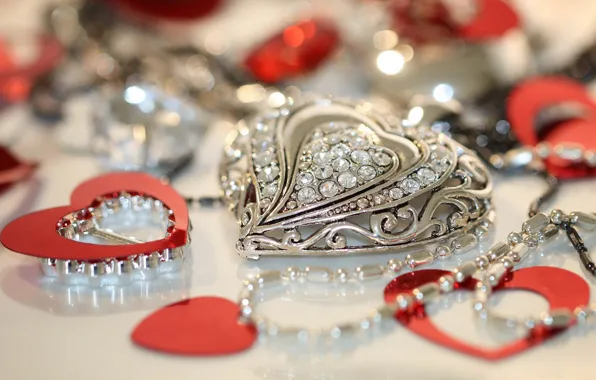 Picture decoration, stones, heart, pendant