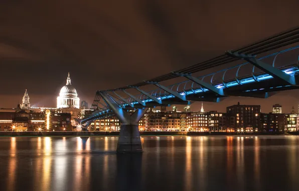 Bridge, the city, lights, London, Thames, London, Thames, Millenium Bridge